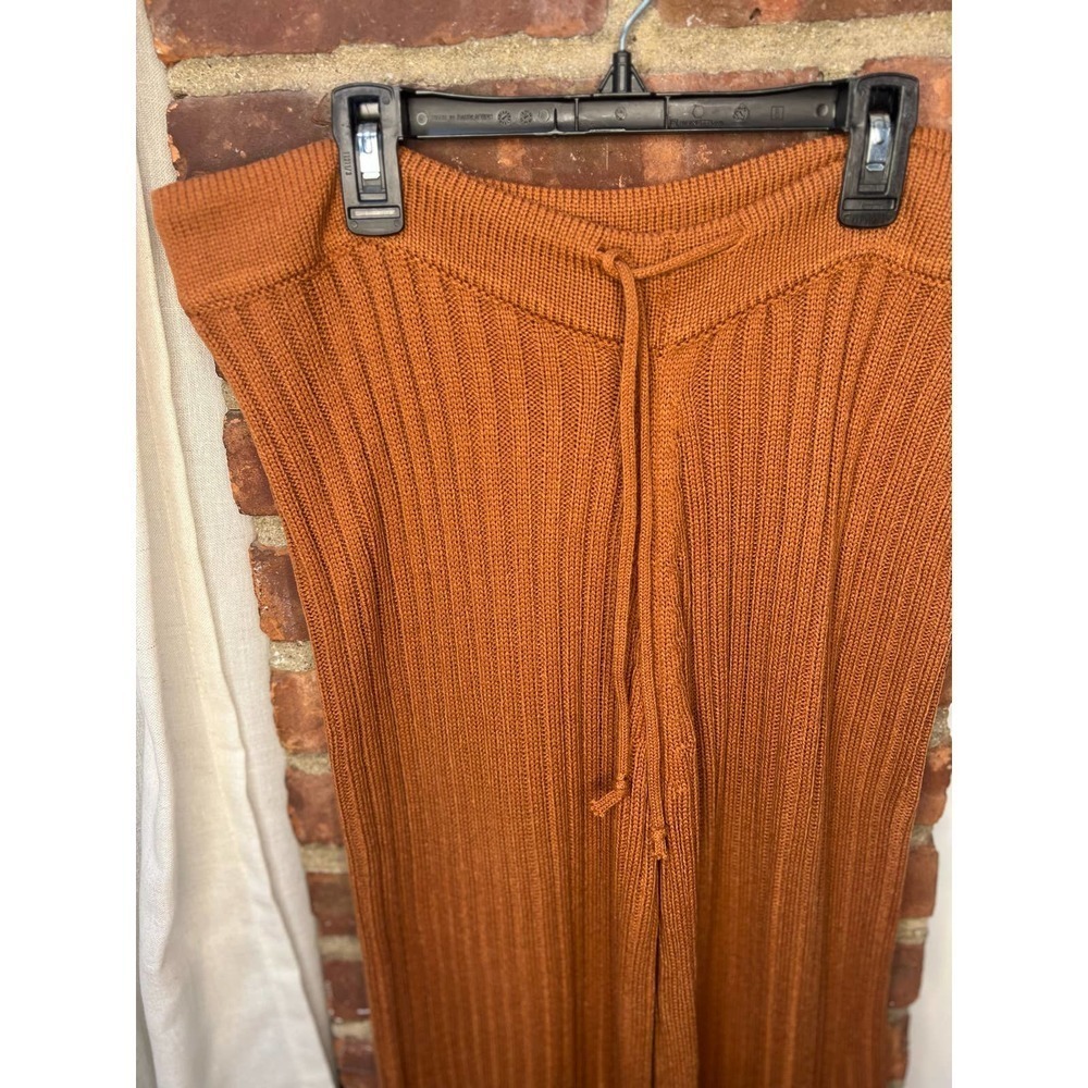 SNDYS Hendrix Ribbed Knit Drawstring Pants Burnt Orange Wide Leg Lounge Pants M - Picture 7 of 9